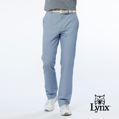 【Lynx Golf】男款素面特殊織帶造型口袋袋蓋設計平口微窄管休閒長褲-藍色