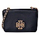 TORY BURCH BRITTEN 鏤空大LOGO掀蓋式全皮革鍊帶肩背/斜背兩用包-黑 product thumbnail 1