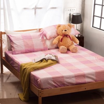 Carolan 簡單生活-粉 精梳純棉雙人枕套床包組(5x6.2尺)