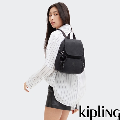 『猴子包』Kipling 午夜星空黑掀蓋拉鍊後背包-CITY ZIP MINI