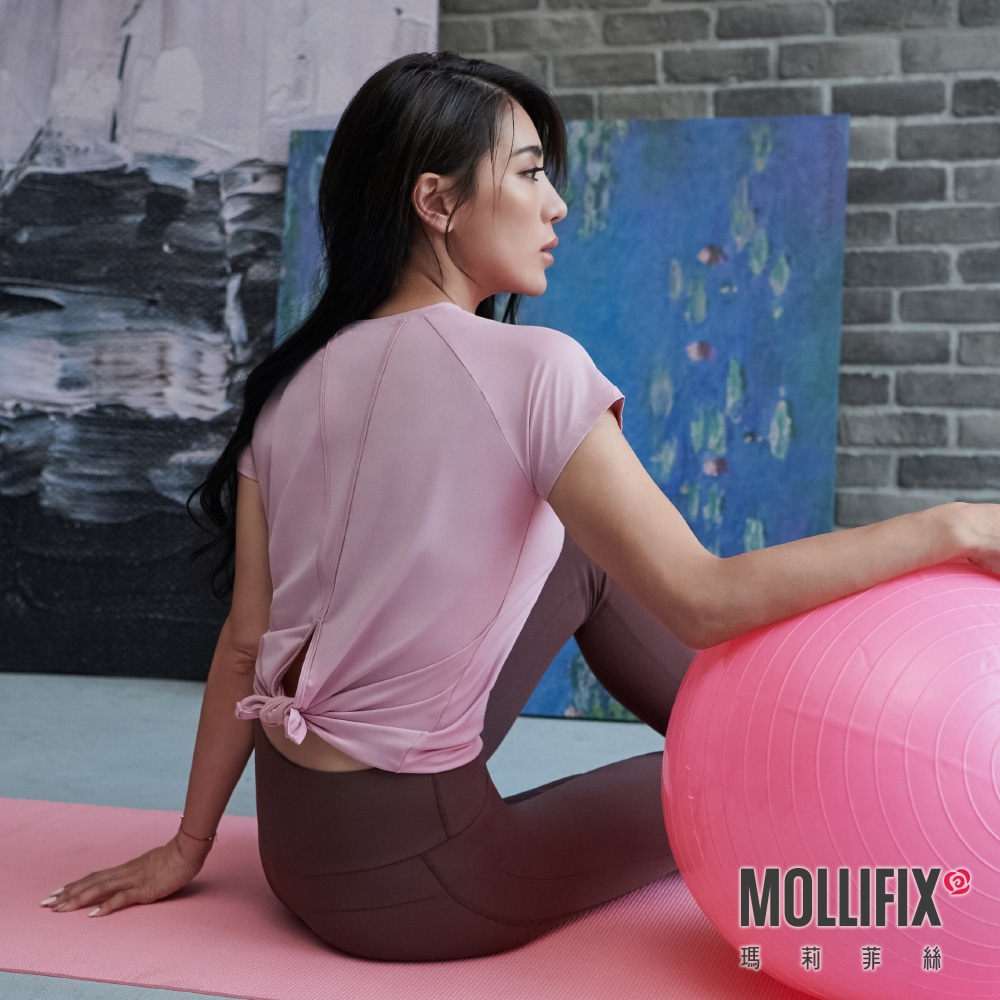 【小禎聯名設計】Mollifix 瑪莉菲絲 TRULY涼感後開岔短袖上衣 (乾燥玫瑰)