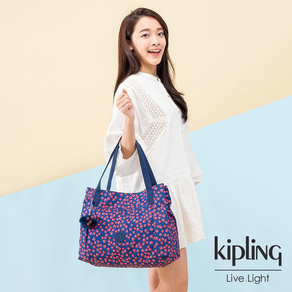 Kipling 古典茜紅小花梯形手提肩背包-PRAVIA