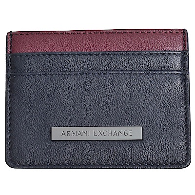 ARMANI EXCHANGE 金屬品牌字母 LOGO 卡片夾(藍/酒紅)