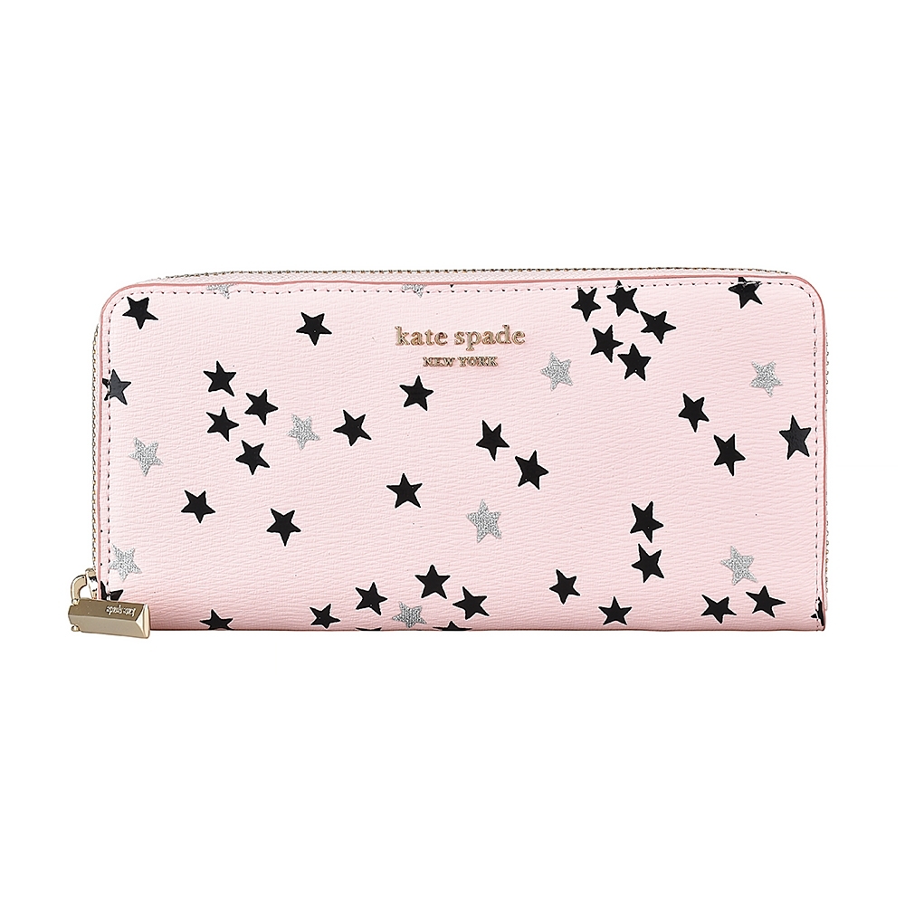 Kate Spade SPENCER CONFETTI STARS 金字LOGO設計皮革8卡拉鍊星星長夾 (粉紅/多色)