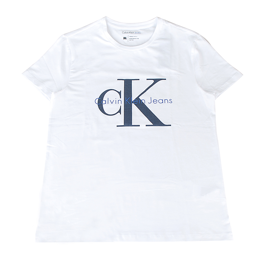 CK Calvin Klein 經典LOGO交叉牛仔小C大K造型短袖T恤(男款/白)