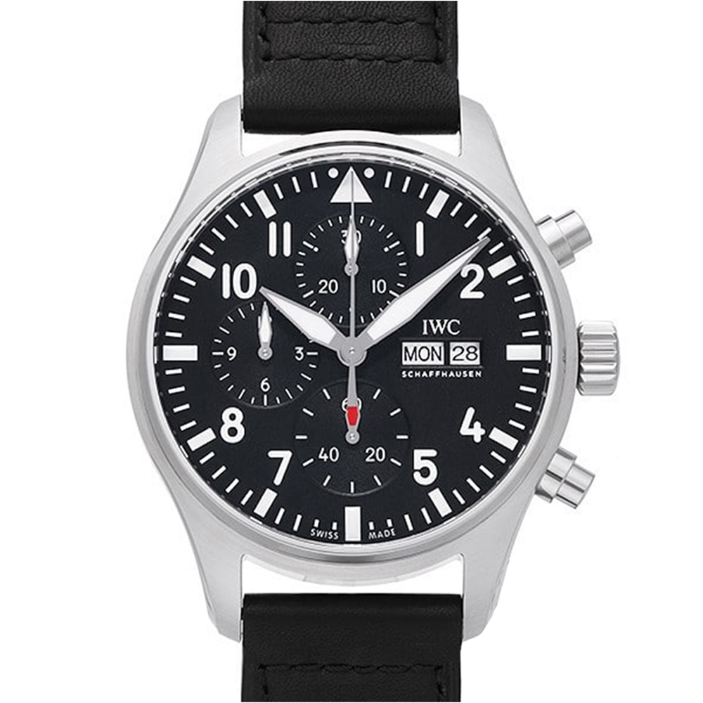 IWC 萬國錶 飛行員計時黑面黑皮帶(IW378001)x43mm