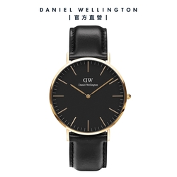 Daniel Wellington DW 手錶 Classic Sheffield 40mm爵士黑真皮皮革錶-黑錶盤-金框 DW00100544