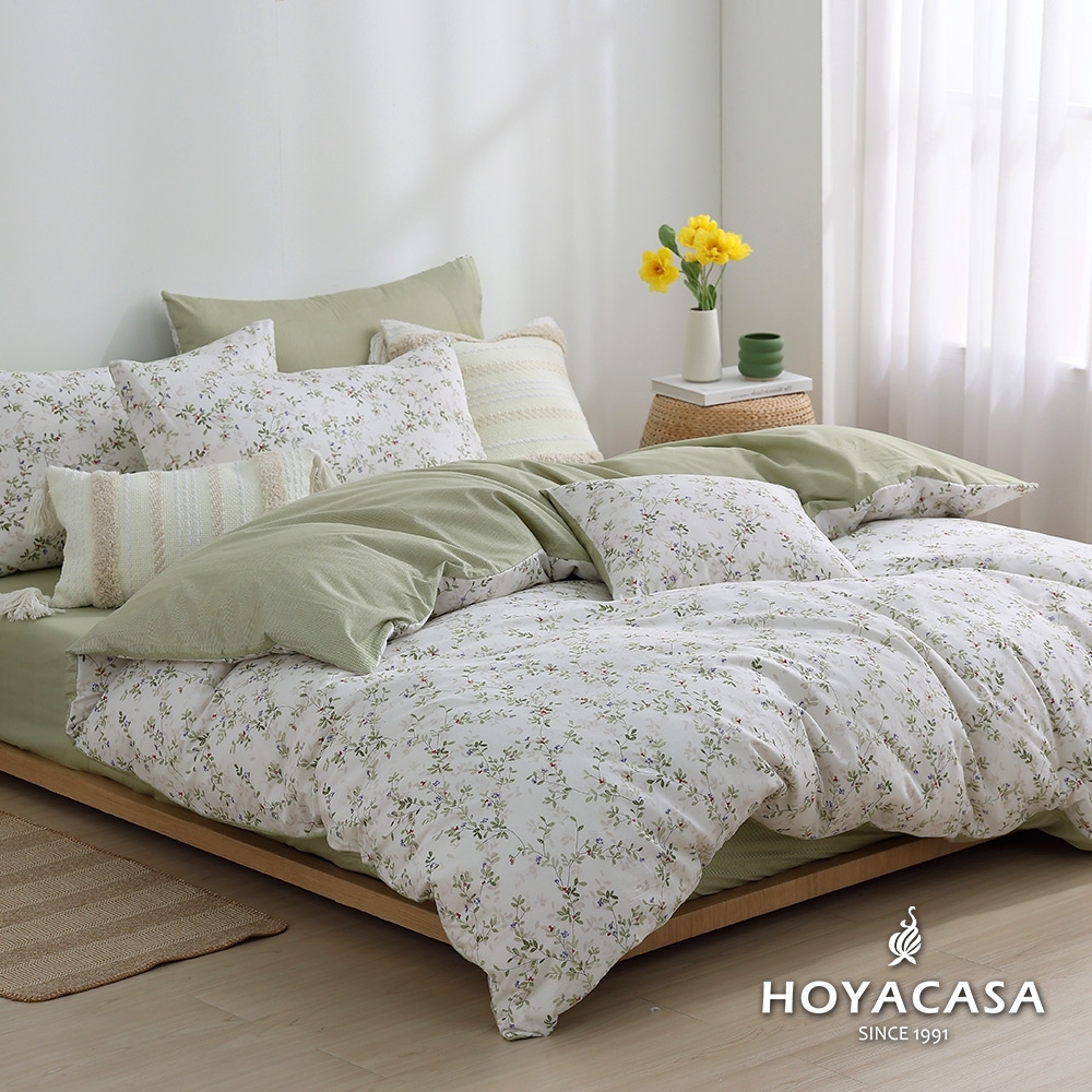 HOYACASA 100%精梳棉兩用被四件式床包組-多款尺寸任選 (快速出貨) (春藤雨露)