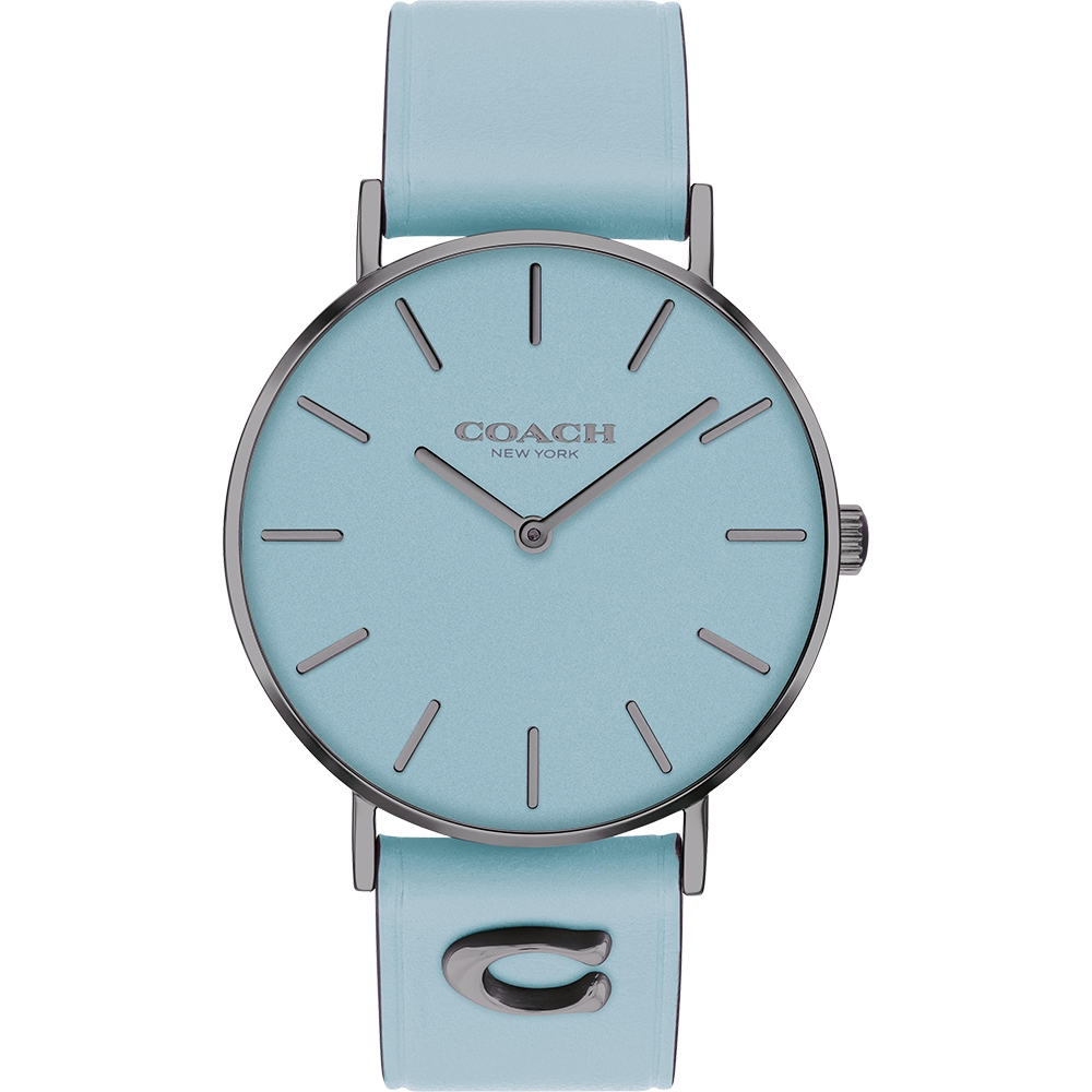 COACH Perry 品牌C字皮錶帶女錶-鐵灰x藍 CO14503923