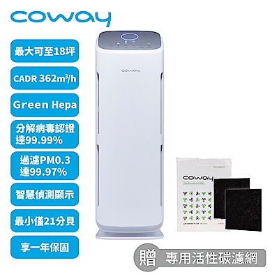 Coway 14-18坪 綠淨力直立式空氣清淨機 AP-1216L 送6片活性碳濾網
