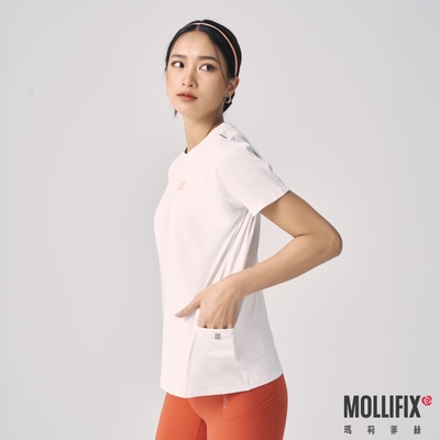 Mollifix 瑪莉菲絲 抗菌側口袋短袖上衣(白)、瑜珈服、瑜珈上衣、運動上衣