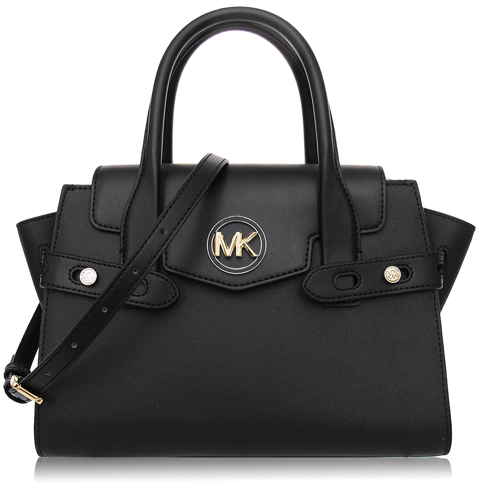 Michael Kors 十字紋皮革 / Carmen 中款 斜背 兩用包(專櫃款/黑色)