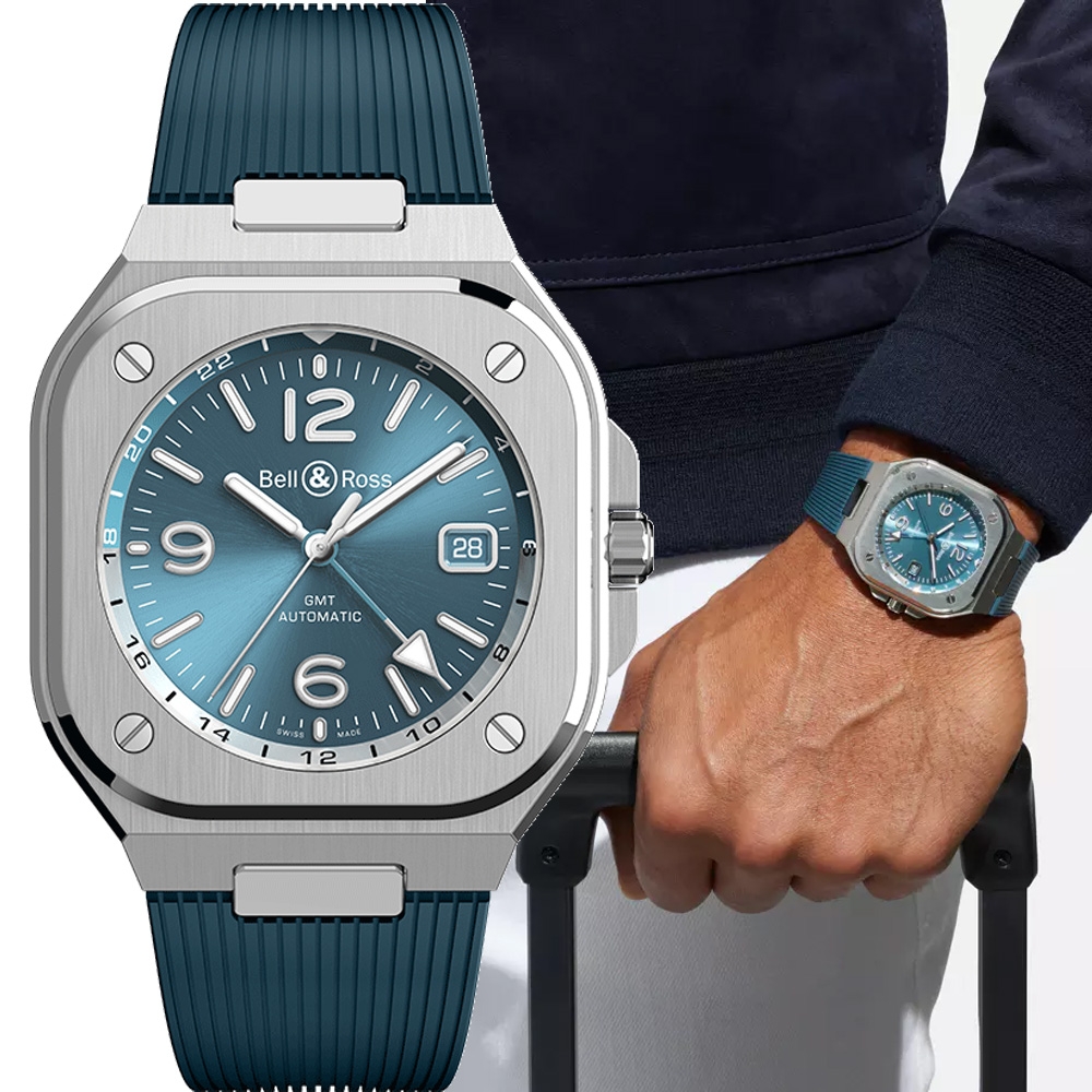 Bell & Ross BR 05系列 GMT Sky Blue 雙時區機械腕錶-41mm(BR05G-PB-ST/SRB)