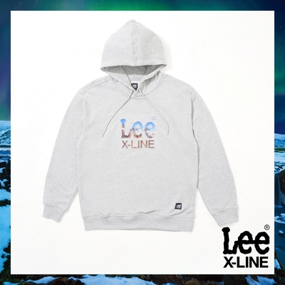 【X-LINE】Lee 男款 極光文字Logo連帽大學T/厚T 灰色