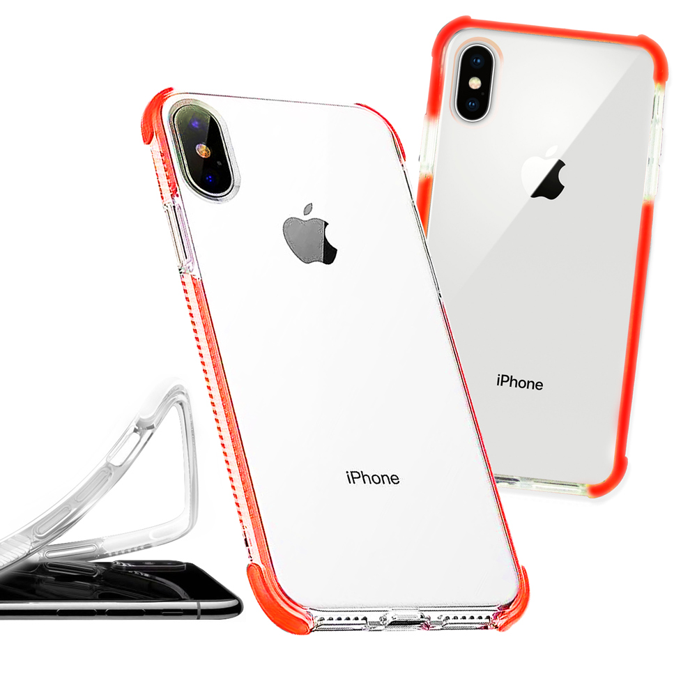 iPhone Xs Max 6.5吋 彩虹多色邊條可換式防摔手機殼(秋分橘)