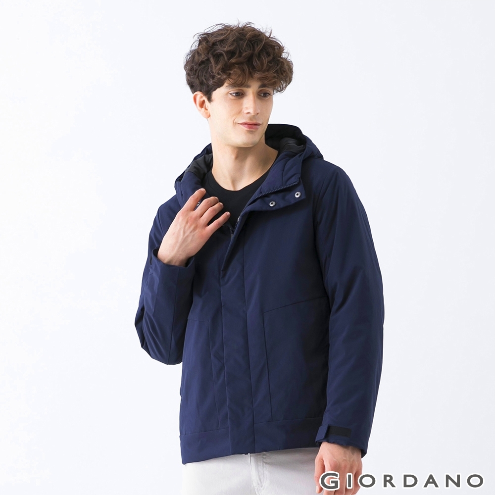 GIORDANO 男裝素色鋪棉連帽外套 - 66 標誌海軍藍 product image 1