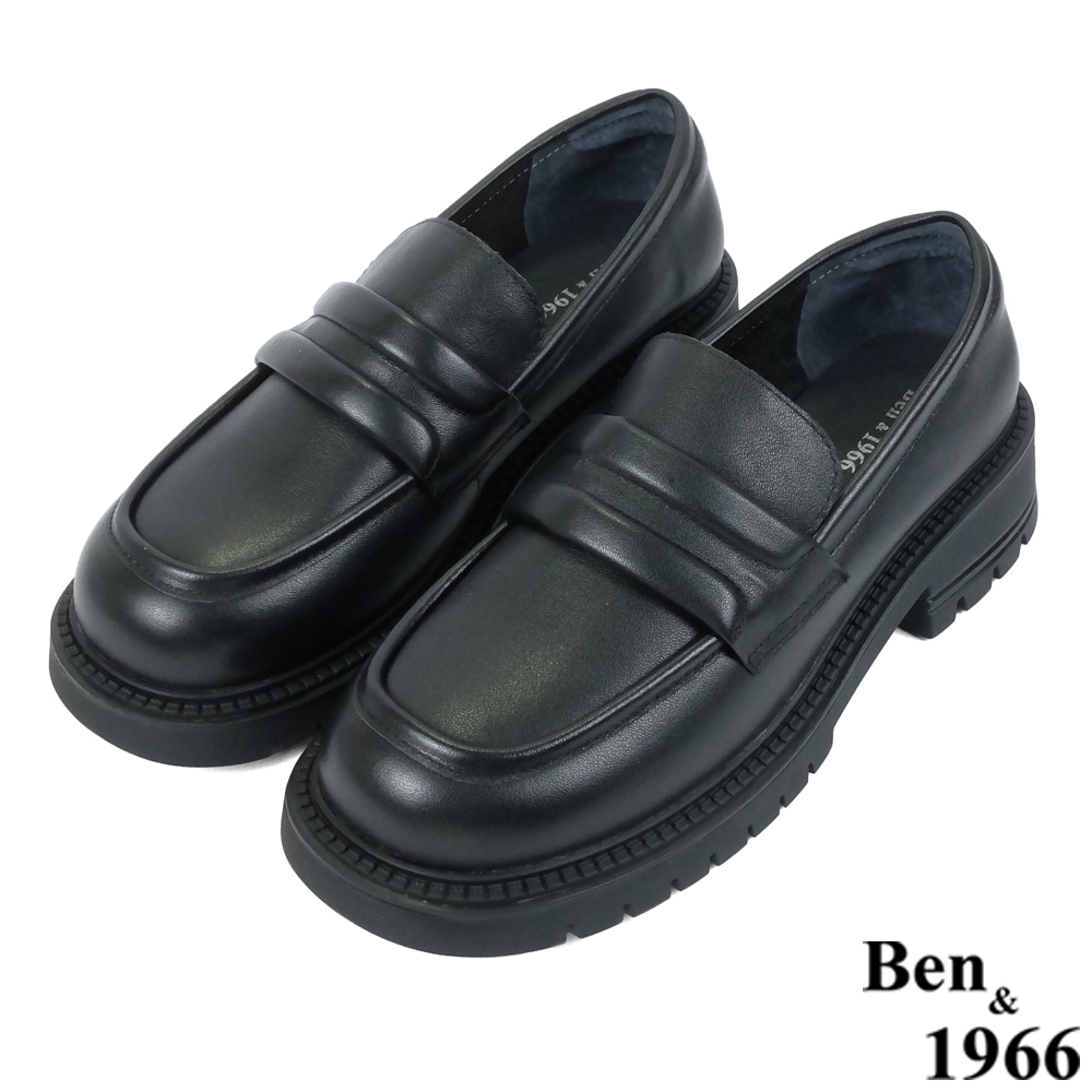Ben&1966高級頭層牛皮學院風樂福鞋-黑(228171)