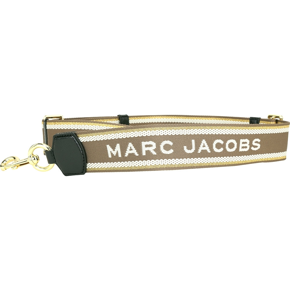 MARC JACOBS背帶 Webbing Strap 字母織紋金蔥條紋飾邊精品背帶(灰棕色)