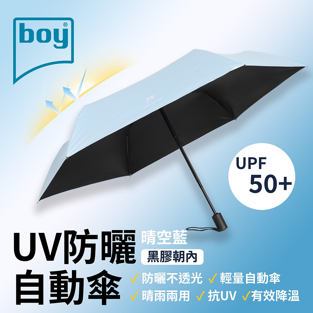 【德國boy】三折超輕黑膠防曬晴雨傘_晴空藍外