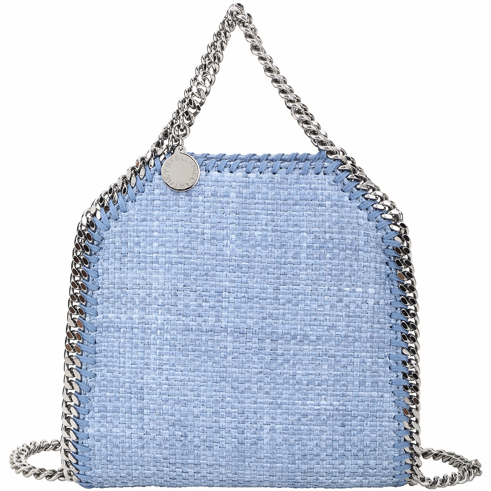 Stella McCartney Falabella 編織椰葉銀鍊手提/斜背兩用包(煙熏藍)