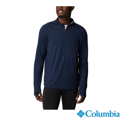 Columbia 哥倫比亞 男款-野跑UPF50快排半開襟上衣-深藍 UAE45560NY / S23