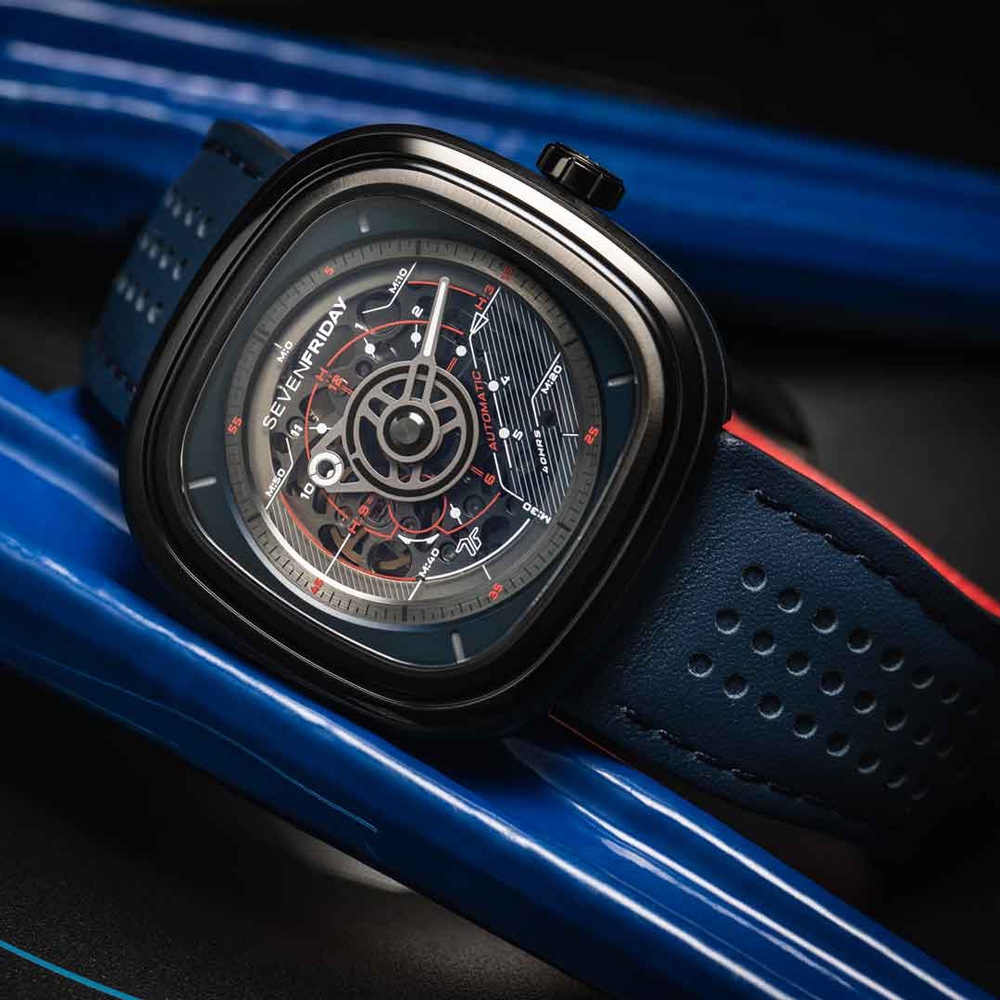 SEVENFRIDAY T3/03 特殊漸層自動上鍊機械錶-藍/45X45.6mm