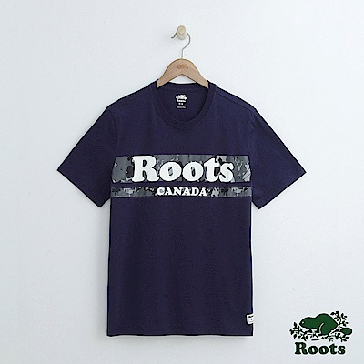 男裝Roots 迷彩短袖T恤-藍