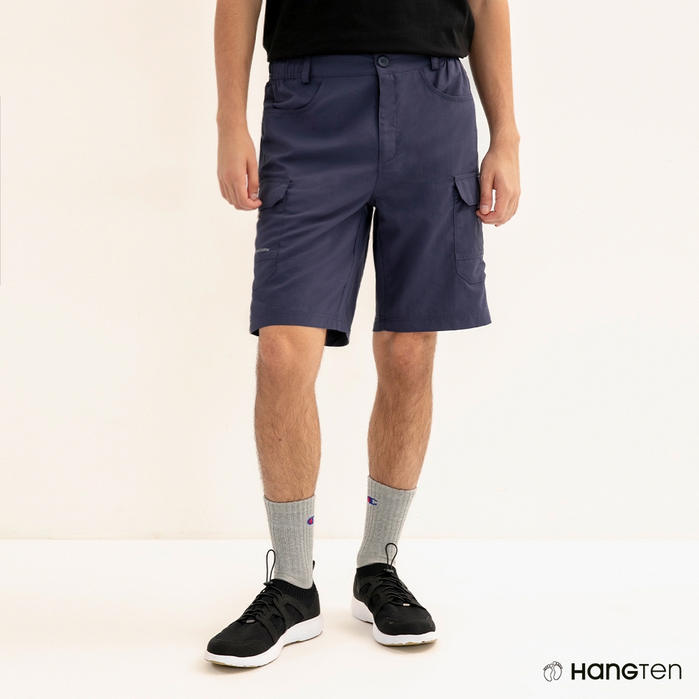Hang Ten-男裝-REGULAR FIT提織口袋吸濕排汗短褲-深藍