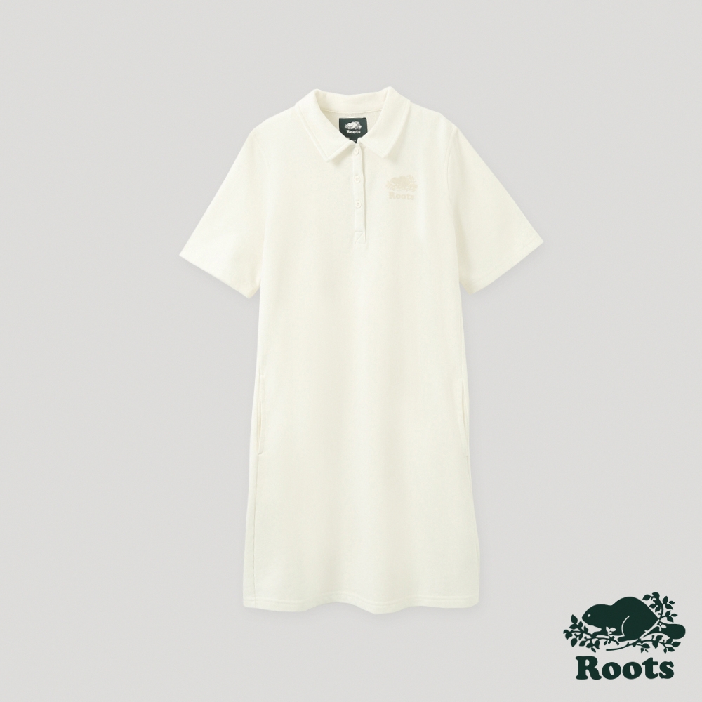 Roots女裝-絕對經典系列 海狸LOGO設計POLO領洋裝-白色