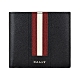 BALLY TRASAI銀字LOGO牛皮飾紅白條紋8卡對折短夾(黑) product thumbnail 1