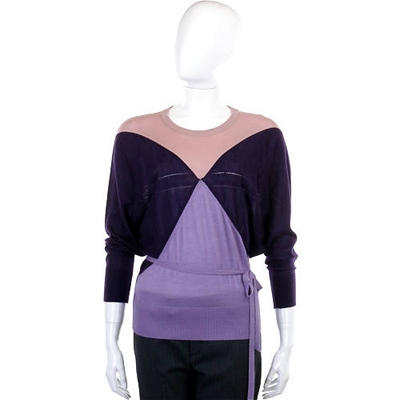 PULLAROUND 粉紫幾何圖羊毛針織上衣(附綁帶/70%CASHMERE)