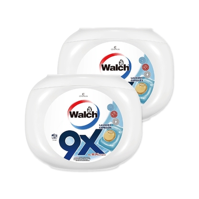 (2罐64顆超值組)Walch威露士-9倍深層去漬酵素洗淨除臭芳香洗衣球32顆/白罐(室內晾曬不悶臭)