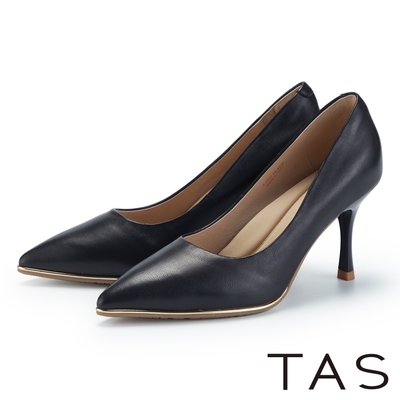 TAS 魅力金屬拼接羊皮尖頭高跟鞋 黑色