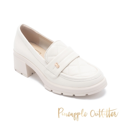 Pineapple Outfitter-EARL 菱格素面低跟樂福鞋-白色