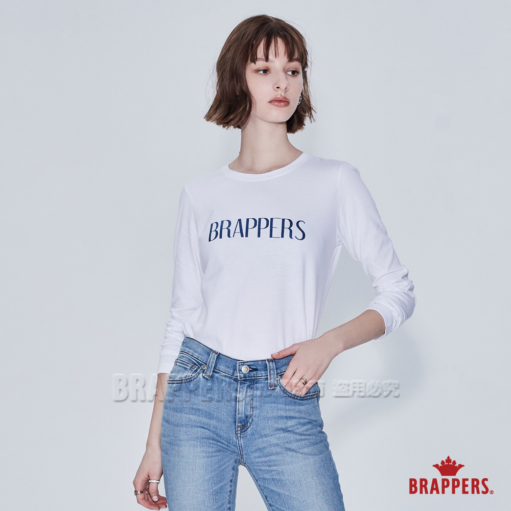 BRAPPERS 女款 珍珠粉Logo印花長袖T-白