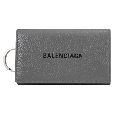 BALENCIAGA 巴黎世家 烙印LOGO荔枝牛皮釦式鑰匙包(灰)