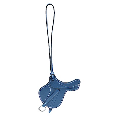 HERMES PADDOCK SELLE馬鞍造型小牛皮鑰匙圈/吊飾(瑪瑙藍)
