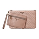 MK MICHAEL KORS SLATER金字LOGO印花PVC二合一拉鍊手拿包(大/粉) product thumbnail 1