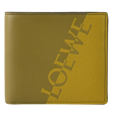 LOEWE 經典英字LOGO撞色小牛皮對開8卡短夾(赭黃色)