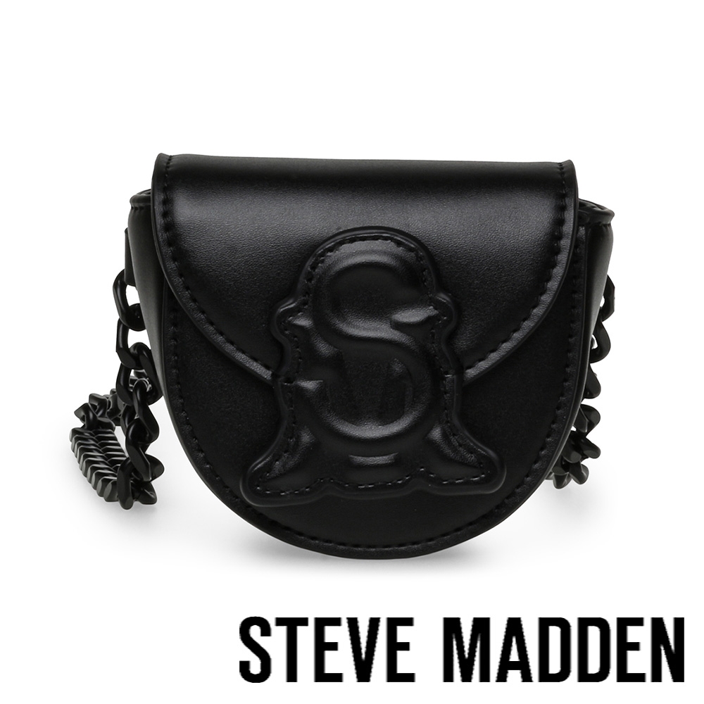 STEVE MADDEN-BNOLAN 半圓皮革鍊條斜背包-黑色