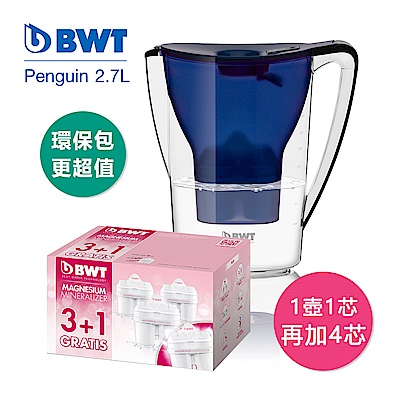 BWT德國倍世 Mg2+鎂離子健康濾水壺2.7L(藍)+8週長效濾芯(3+1入)(共5芯)