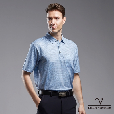 【Emilio Valentino范倫鐵諾】男裝吸排涼感彈性胸袋短袖POLO衫_藍(15-3V7906)