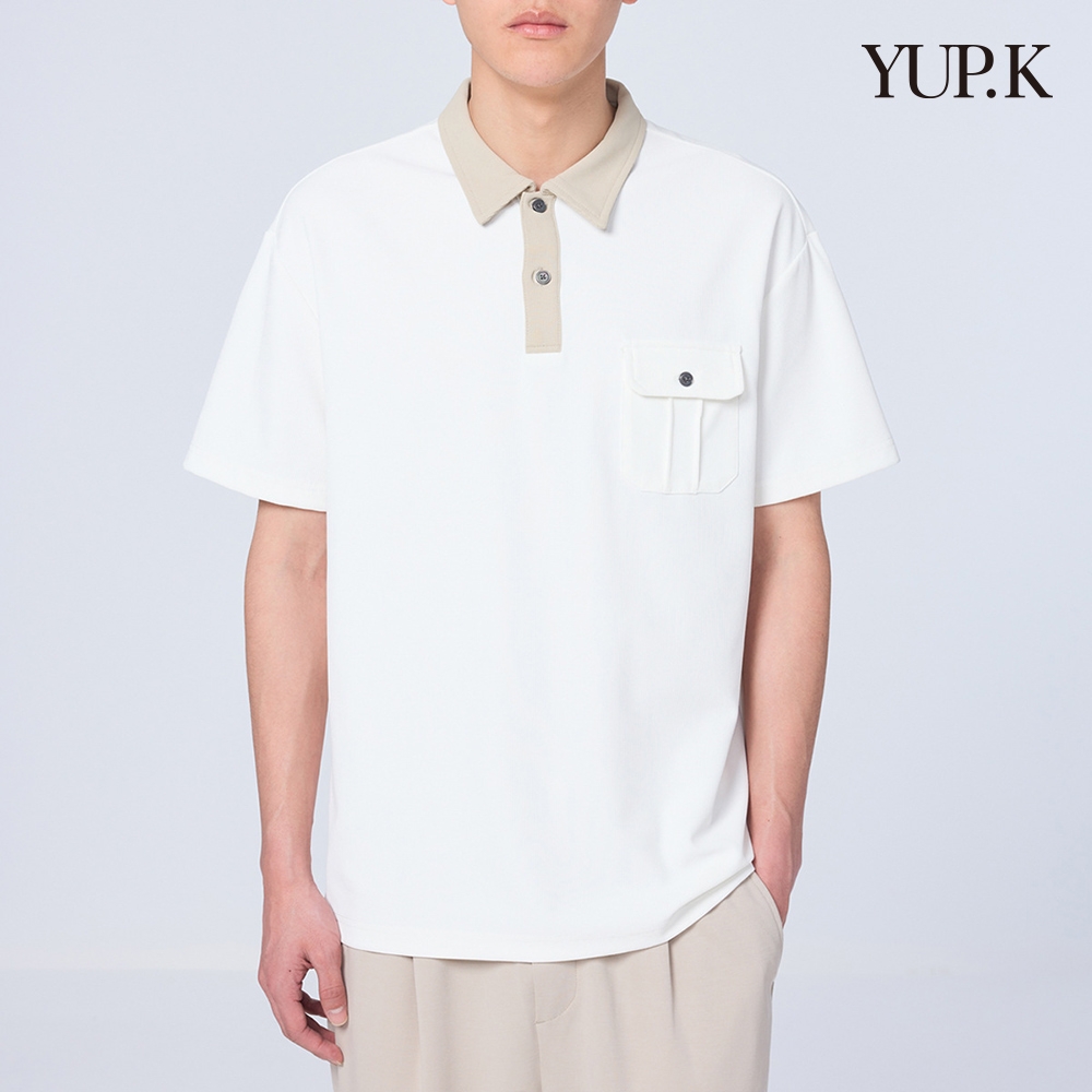 YUP.K 撞色簡約口袋設計感POLO衫(KDTY-A69) (白色)