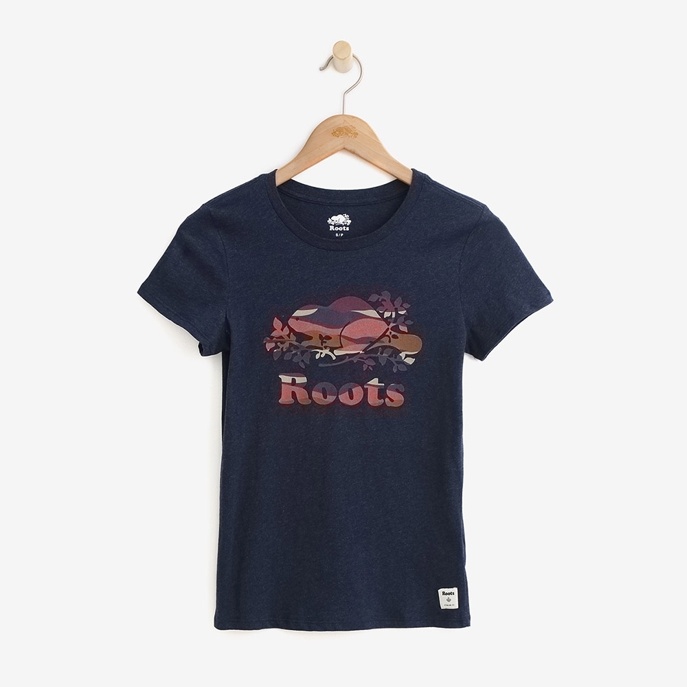 女裝Roots  彩色海狸短袖T恤-藍
