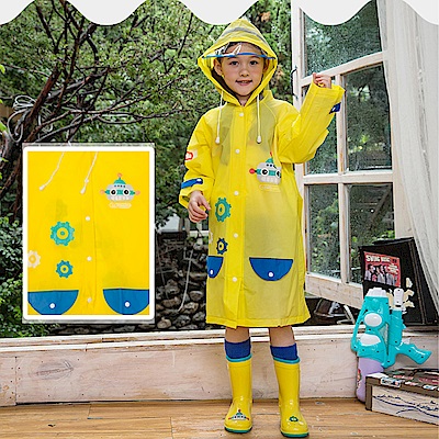 半島良品 可愛機器人帶反光條兒童雨衣-黃色S