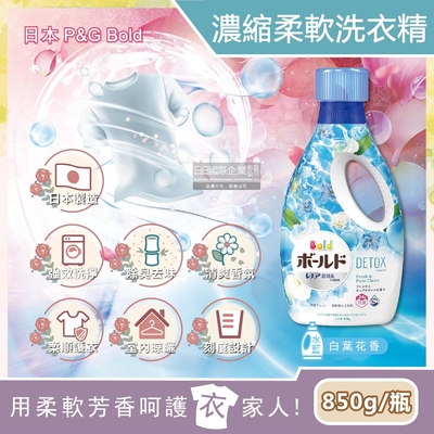 日本p&g bold-花香氛柔軟2合1超濃縮全效洗衣精850g/新瓶-白葉花香(水藍)