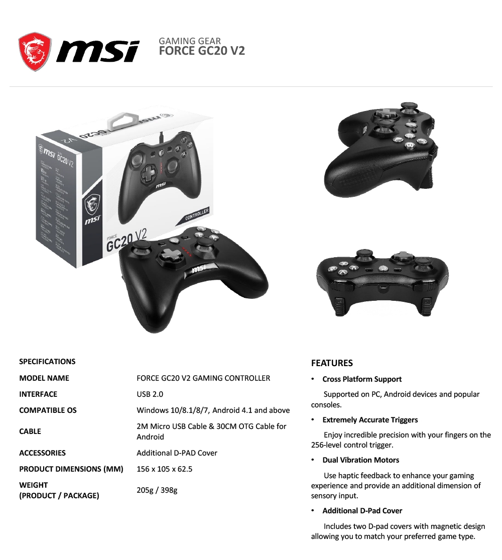 MSI FORCE GC20 V2 手把| 娛樂遊戲週邊| Yahoo奇摩購物中心