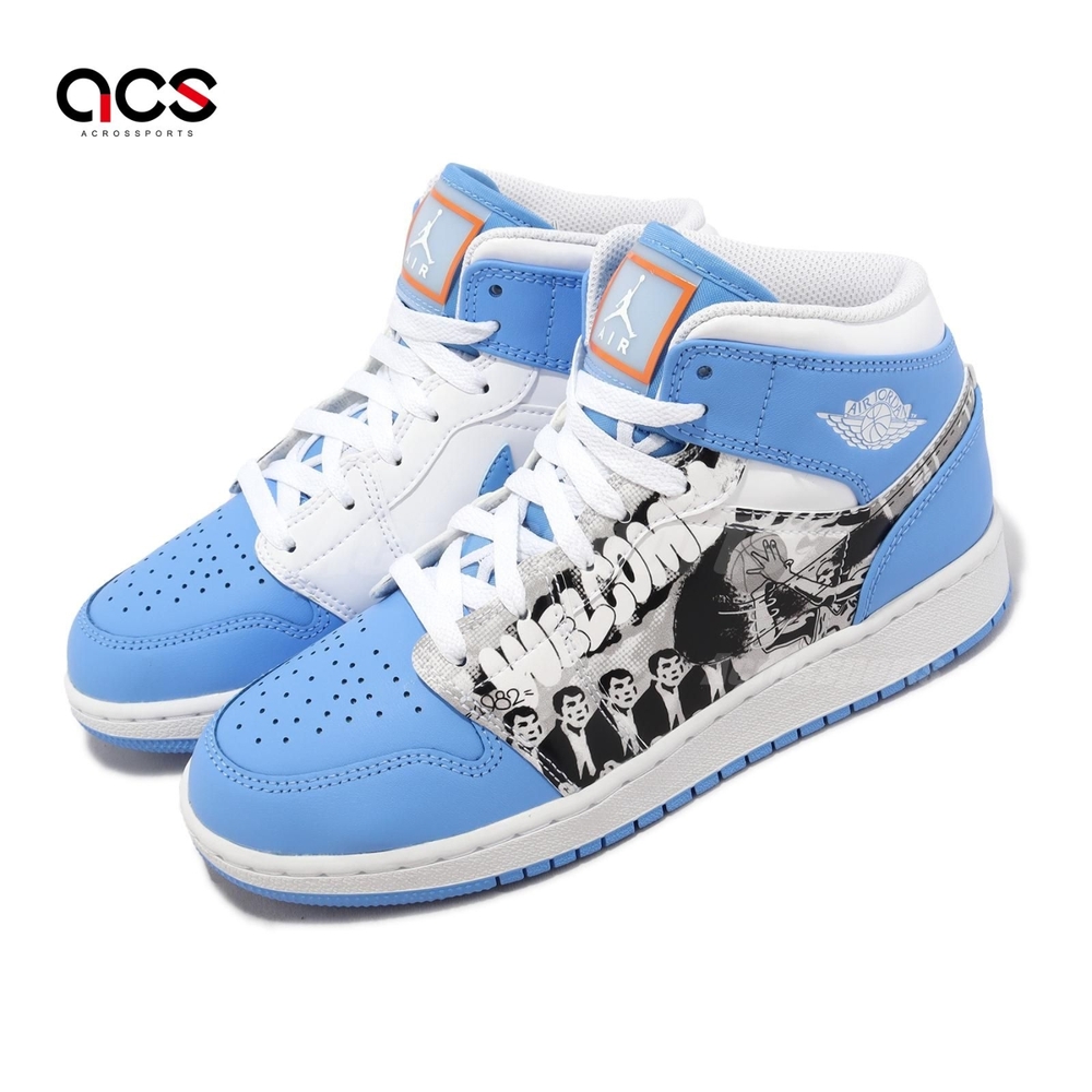 Nike 休閒鞋Air Jordan 1 Mid SS GS 女鞋大童鞋白藍Game Winner DR6492