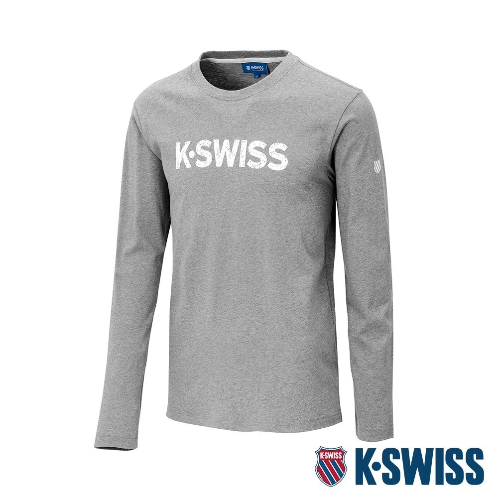 K-SWISS Cotton Logo Tee 2印花長袖T恤-男-淺灰