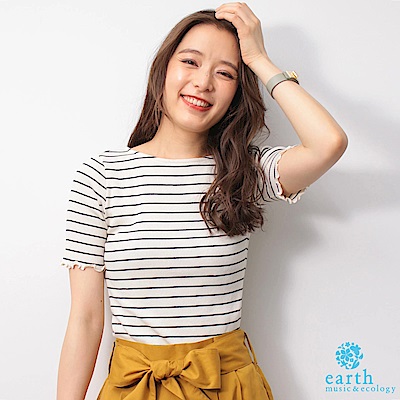 earth music 花瓣下擺圓領短袖上衣